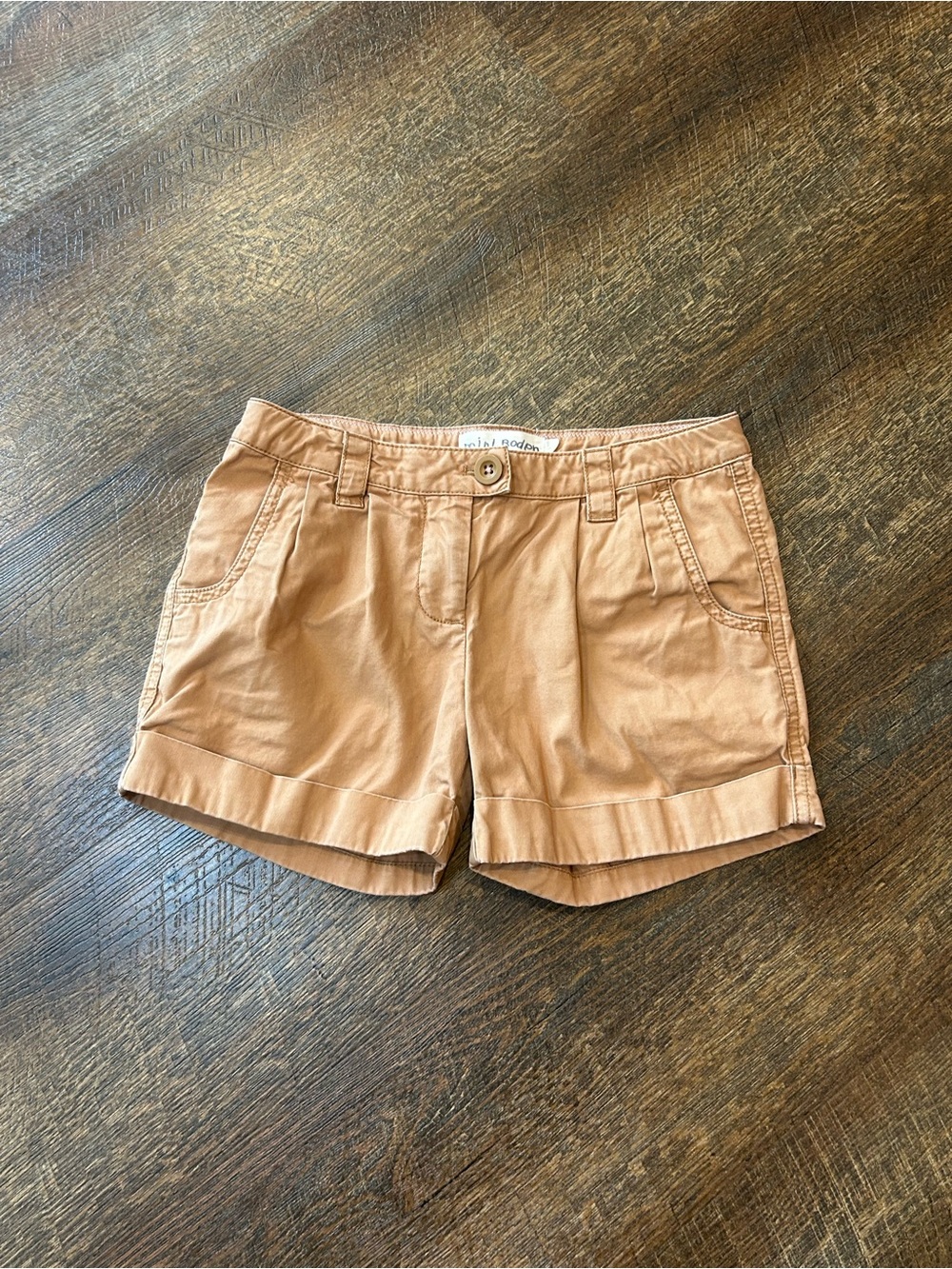 Mini Boden Tan Roll-Hem Cotton Shorts